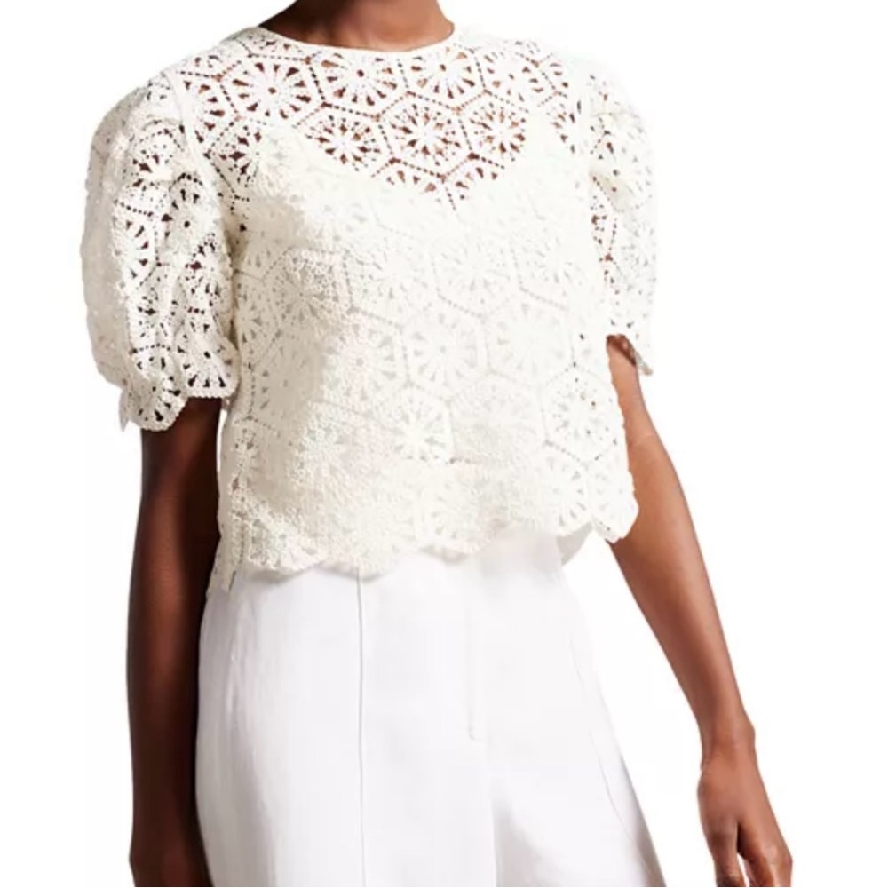 Ted Baker Cream Cropped Puff Sleeve Blouse